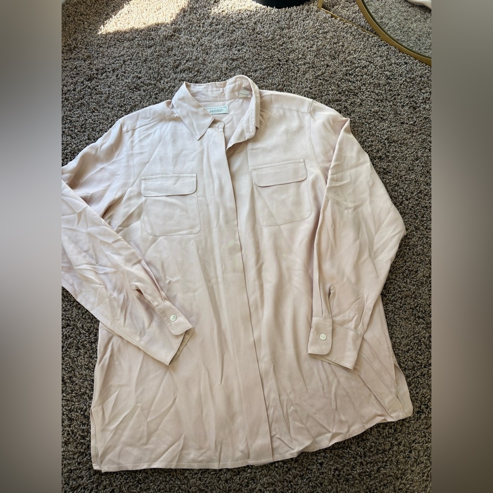 Lord & Taylor Pink Blush Silk Blouse Shirt Button Top Size 10 / M